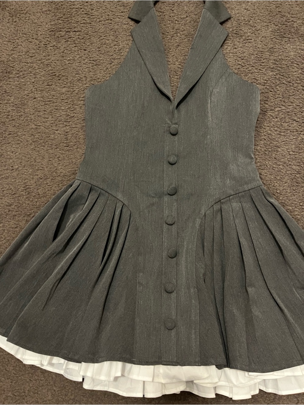 Miss Circle Hazel Grey Preppy Halter Neck Pleated Mini Dress - Picture 8 of 9